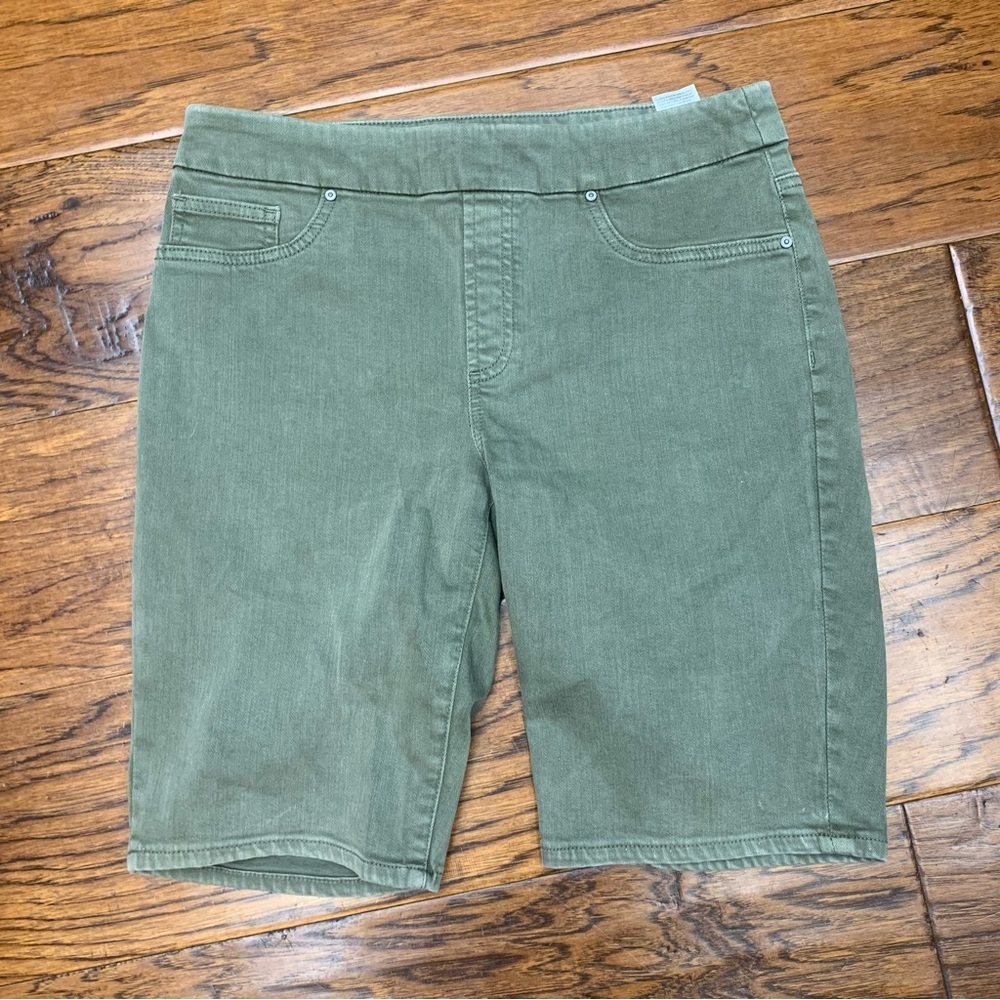 Chico's Olive-Tone Stretch Bermuda Shorts